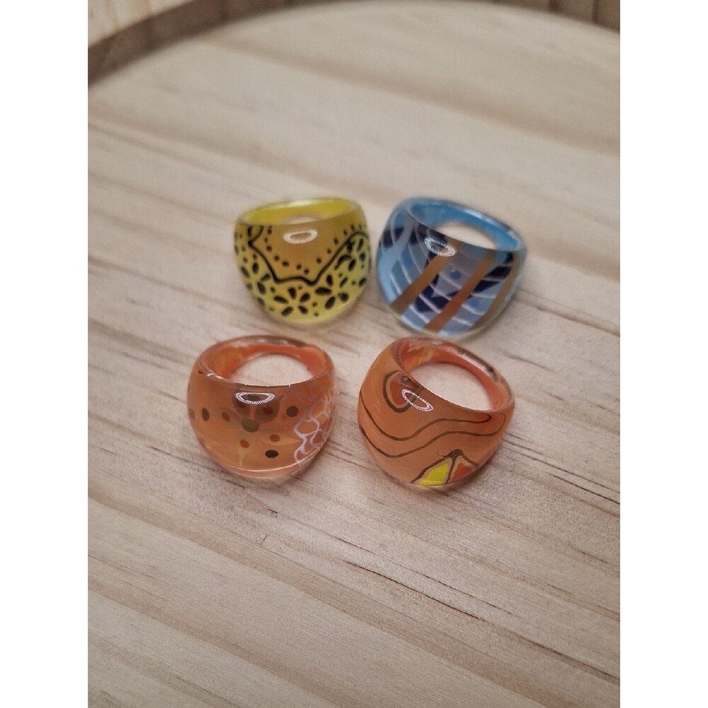 Glossy Resin Chunky Pink Blue Yellow Rings